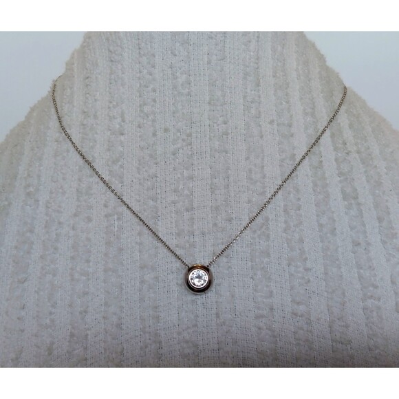 925 Sterling Silver Diamonique CZ Bezel Solitaire Necklace 17.5 in - Picture 1 of 15